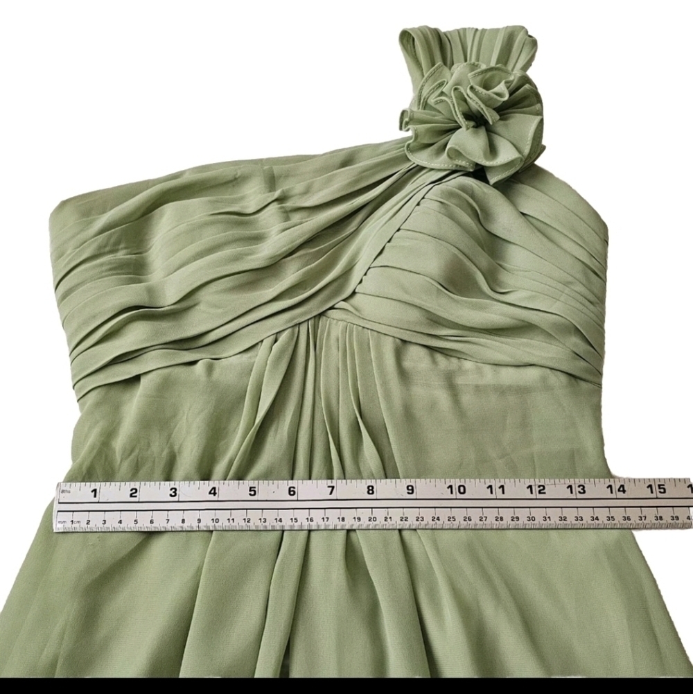 Light Green Chiffon Bridesmaids Prom Cocktail Gala One Shoulder Maxi Dress - Picture 10 of 14